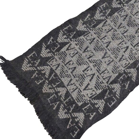 EMPORIO ARMANI Luxury Designer Black & Grey Monogram Color Block Scarf - Picture 4 of 15